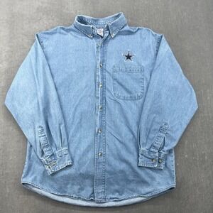 Dallas Cowboys Logo Athletic Mens Large Blue Denim Button Down Shirt Star Logo